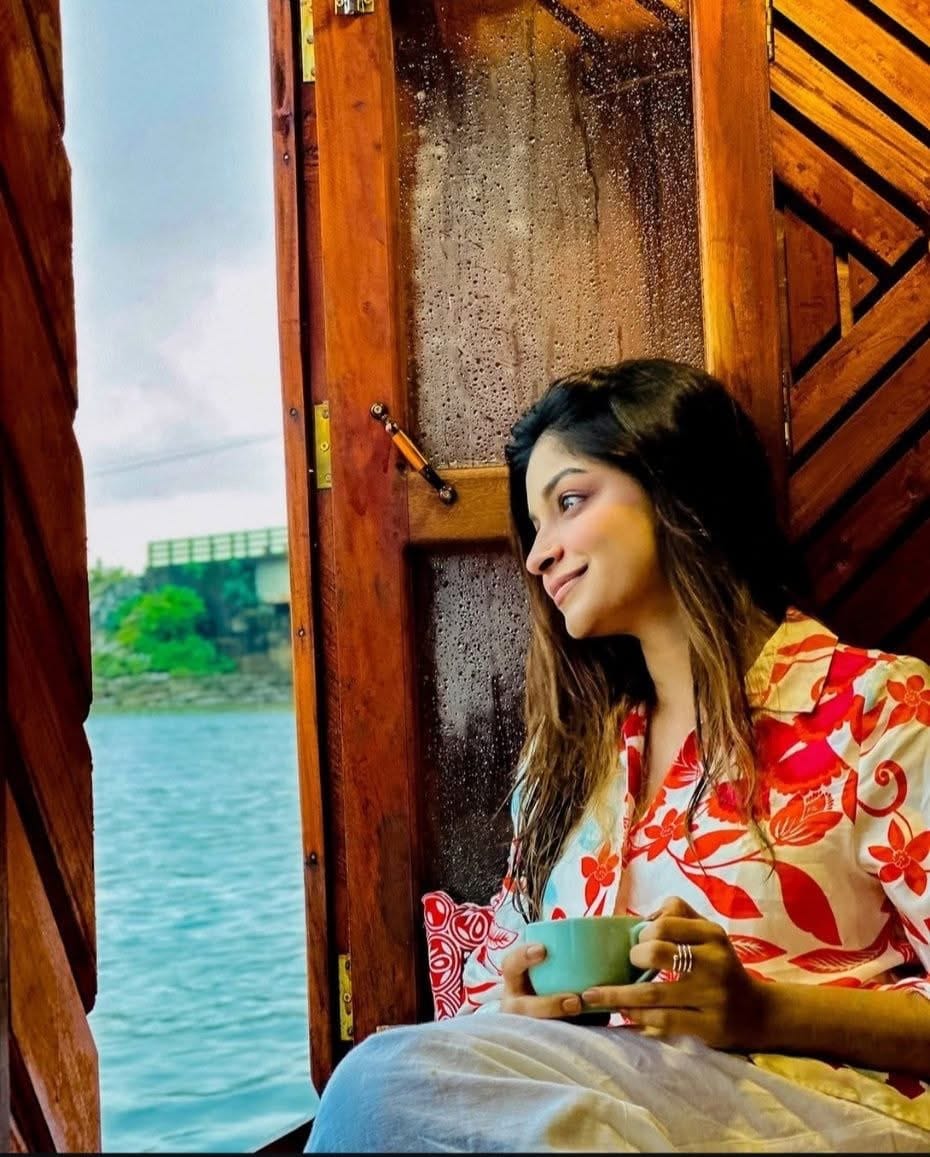 Cozy moment by cabin window